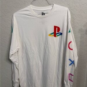 Sony White Long Sleeve Tee with Multicolor Logo
